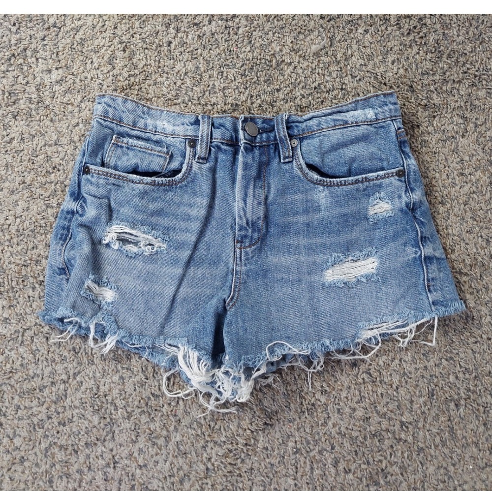 Blank NYC Shorts Women 27 Blue The Barrow High Rise Distressed Denim Cut Offs